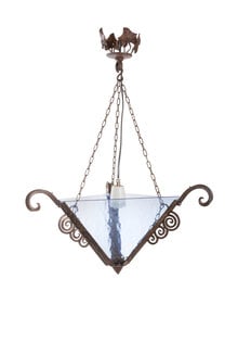 Old Hanging Lamp, Blue Glass, 1930s