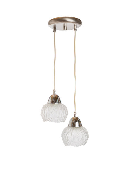 Vintage Hanglamp, Twee Matglazen Kapjes aan Snoer