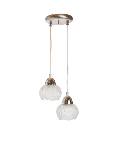 Leuke vintage hanglamp, 2 matglazen lampenkapjes