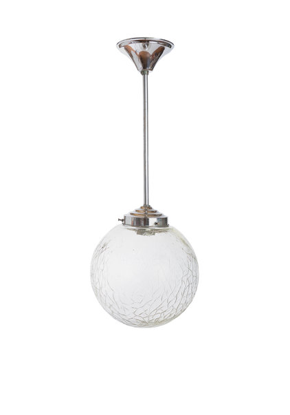 Old Hanging Lamp, Clear Glass Sphere, 1940s