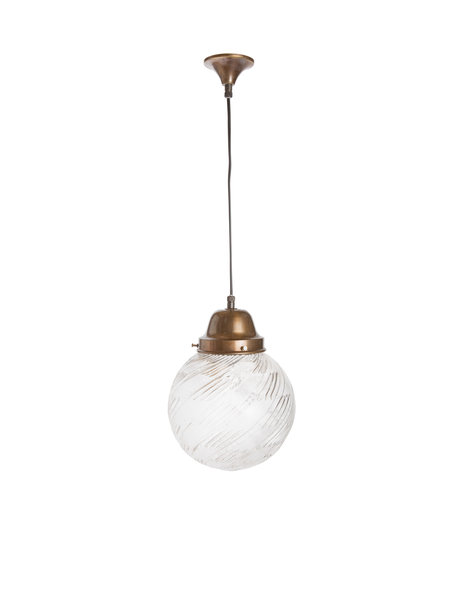 Vintage hanglamp, matglazen bol met spiraal-patroon