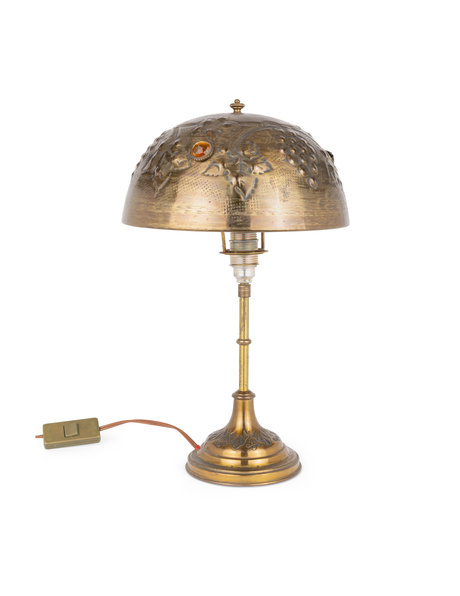 Brass table lamp, colored pieces of glass