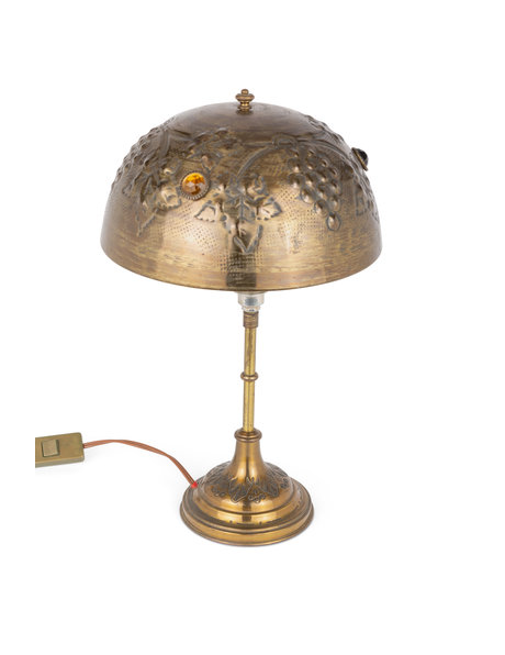 Brass table lamp, colored pieces of glass