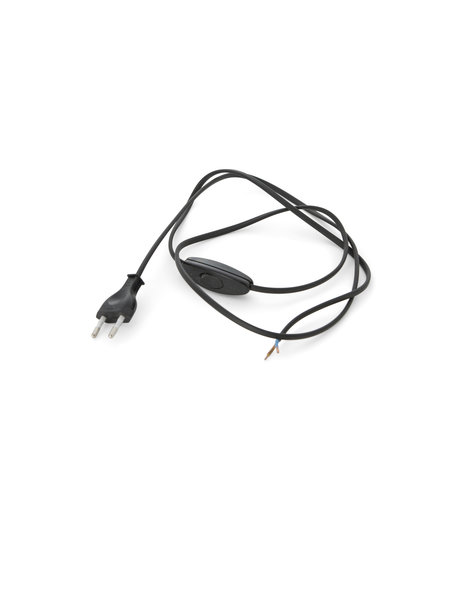Black electrical cord, with switch and plug, 200 cm
