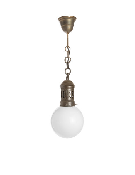 Jaren 20 hanglamp, witte glazen bol, mooi armatuur