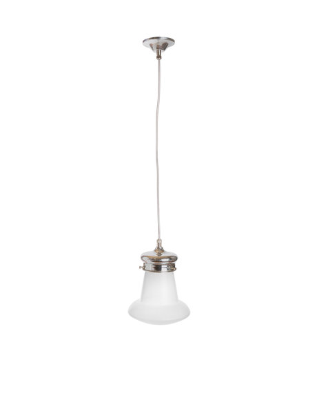 Small hanging lamp, 1930s, closed glass shade on chrome fixture