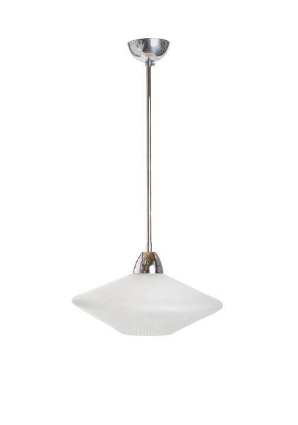 Pendel Hanglamp, Jaren 50, Witte Glazen Kap