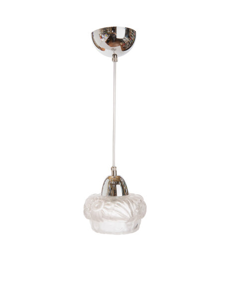 Tiny hanging lamp, frosted glass shade with flowers