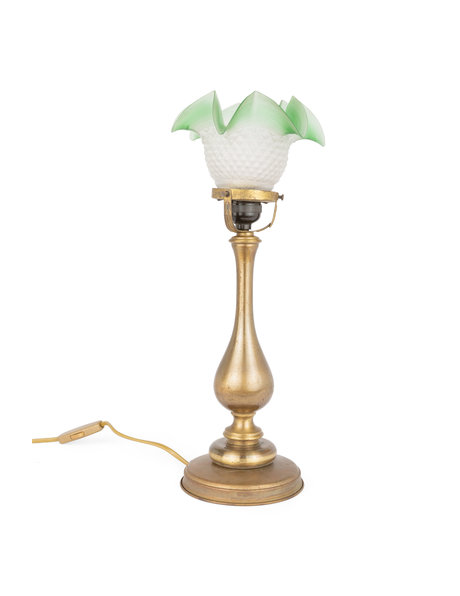 Classic table lamp, skirt-shaped lampshade on a brass base, 1930s