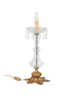 Glass Table Lamp, Rather Large, 1 Candle, 1940s