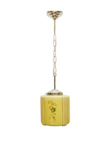 Glass Hanging Lamp, Brown Decorated Shade