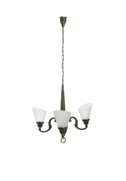 Antique Hanging Lamp, 3 Frosted Glass Shades, 1940s