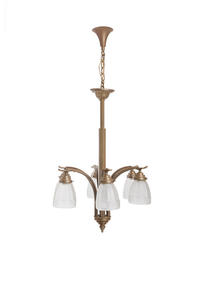 Klassieke en Statige Hanglamp, Brons met Geëtst Glas