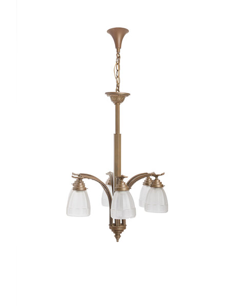 Hanglamp brons, antiek, geslepen glas