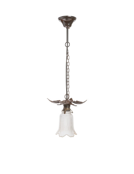 Vintage hanglamp, glas aan metalen bloem