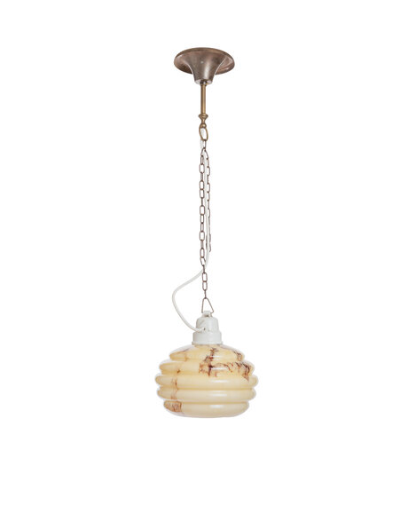 Old hanging lamp, yellow-brown marbled glass