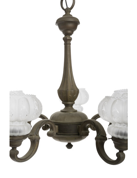 Hanglamp klassiek, glazen kappen op bruin koper