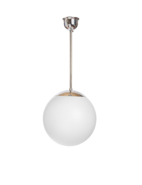 Hanging lamp with pendulum and white glass sphere