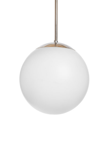 Hanging lamp with pendulum and white glass sphere