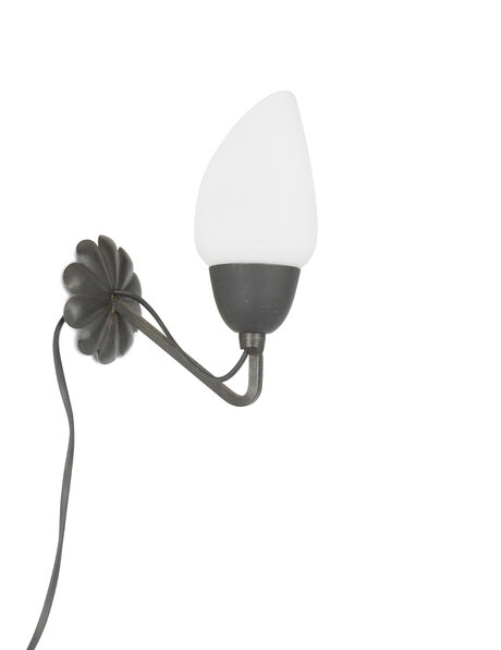 Wandlamp  design, wit kapje op zwart metaal