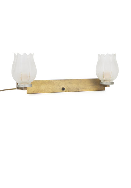 Retro Wall Lamp, Copper Fixture, White Glass Tulips