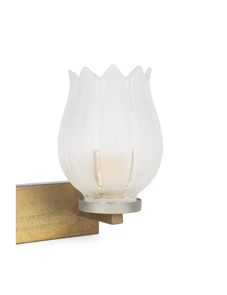 Old wall lamp, copper fixture with glass shades, 1940s