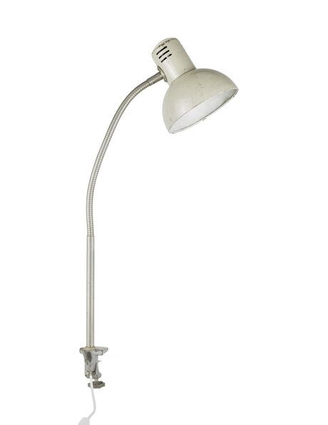 Clamp lamp, industrial design, weathered metal