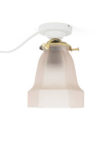 Industriele plafondlamp porselein, Roze Glas