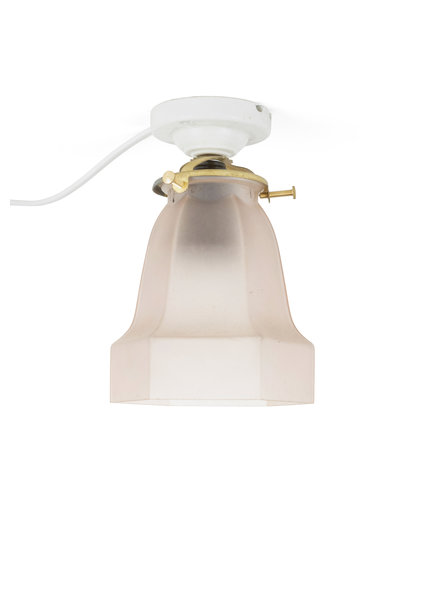 Industriele plafondlamp porselein, Roze Glas