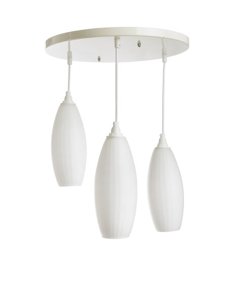 Vintage hanglamp, 3 wit glazen cilinders, ca. 1960