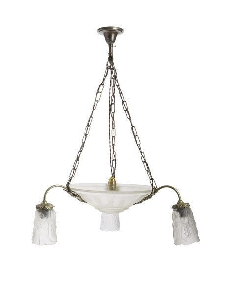 Art Deco hanglamp, Frans, glazen schaal