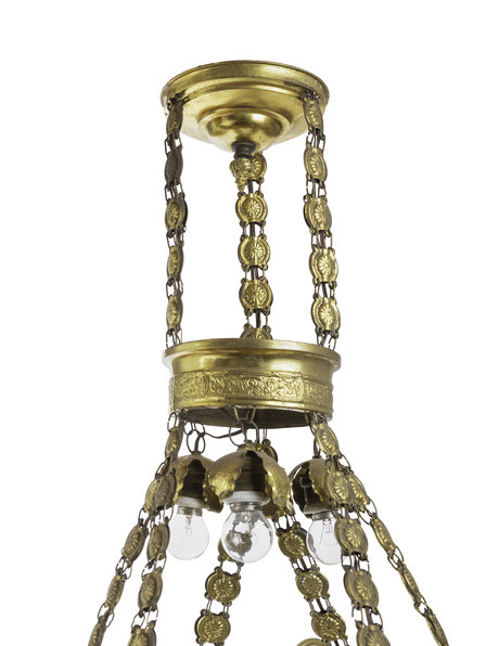 Copper hanging lamp, model, matt glass roses