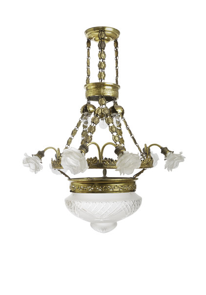 Copper Hanging Lamp with Roses