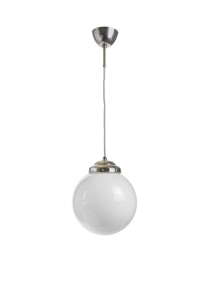 Glass Hanging Lamp, White Globe, 1940s