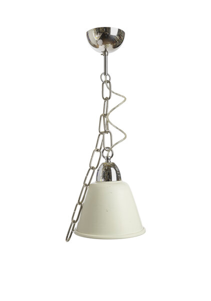 Small Industrial Hanging Lamp, Cream Colored Metal, 1950s