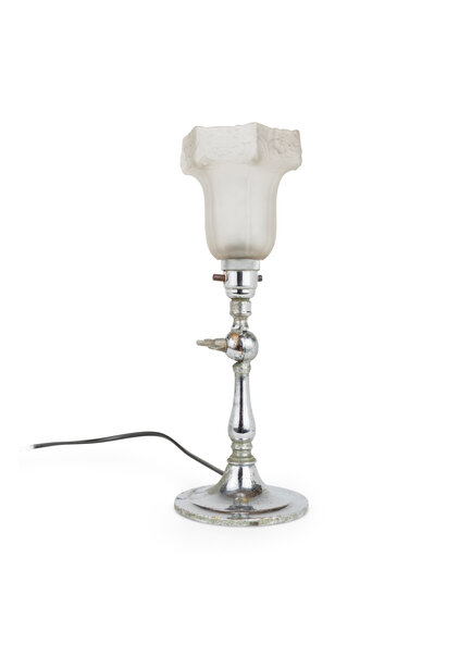 Vintage Tafellamp, Chroom en Matglas, Jaren 40