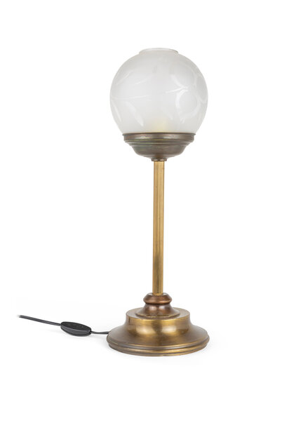 Gebruineerd Koperen Tafellamp met Glazen Bol, Jaren 40