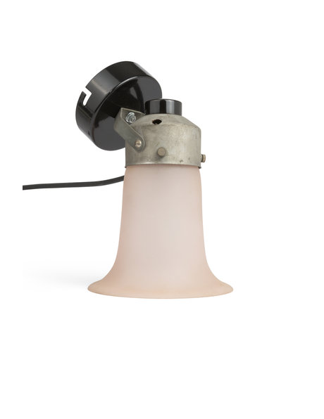 wall lamp, industrial model, pink glass on metal holder