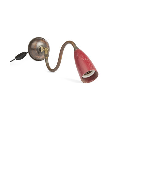 1950s wall lamp, gooseneck with red horn