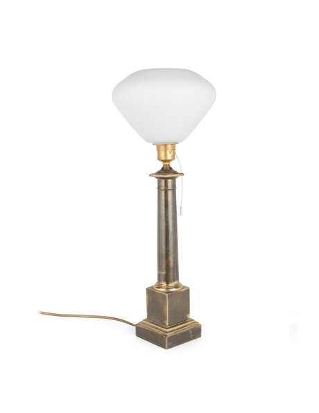 Classic table lamp, burnished brass with glass shade