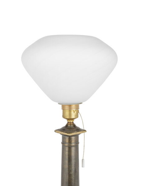 Classic table lamp, burnished brass with glass shade