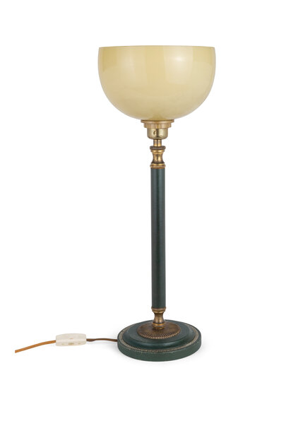 Green Table Lamp with Light Yellow Glass Shade, 1950s