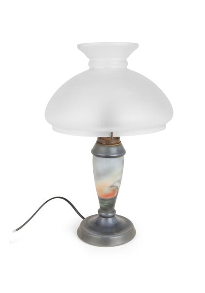 Ceramic Table Lamp with Frosted Glass Shade, 1930s