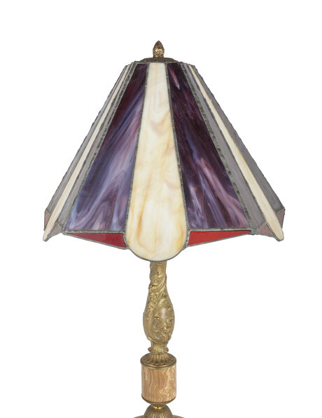 Table lamp, antique, purple stained glass