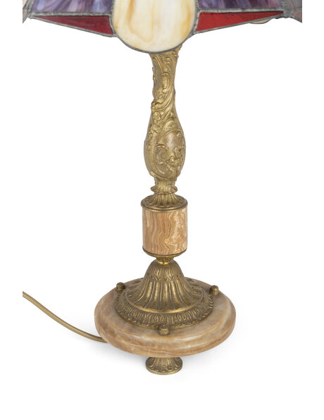 Tafellamp antiek, paarse glas in lood kap