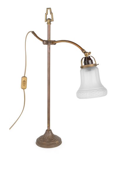 Brass table lamp, frosted glass shade
