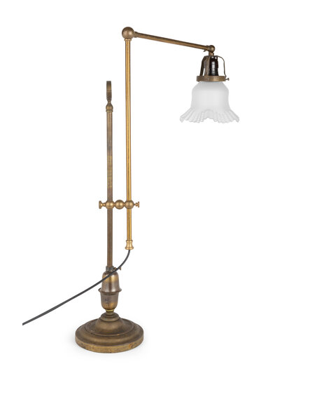 Antique table lamp, brass with skirt shaped shade