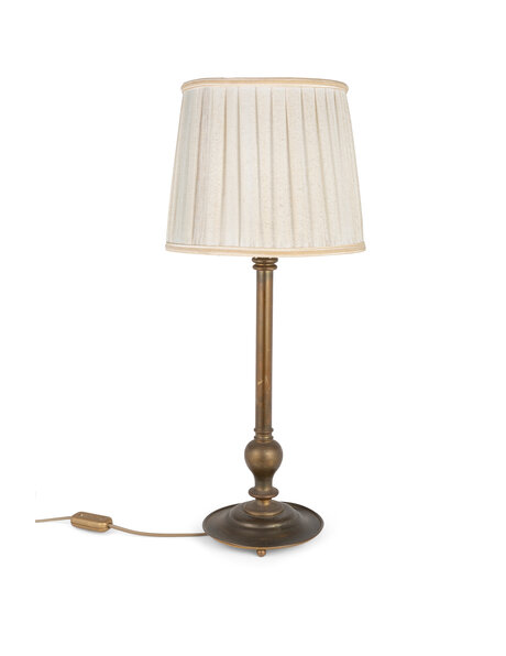 Old table lamp, brass base and fabric shade