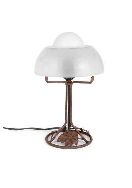 Antique Table Lamp, Wrought Iron and Glass