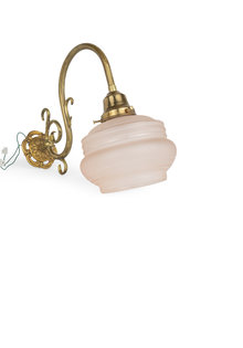 Copper Wall Lamp with Pink-Colored Glass